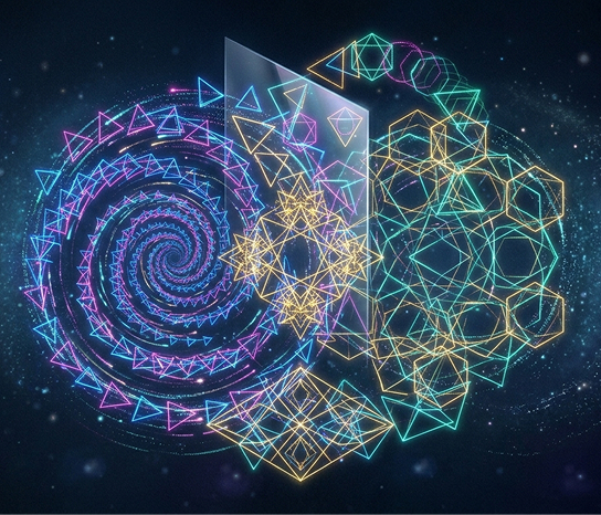 Cluster pattern illustration showing a glowing spiral mandala